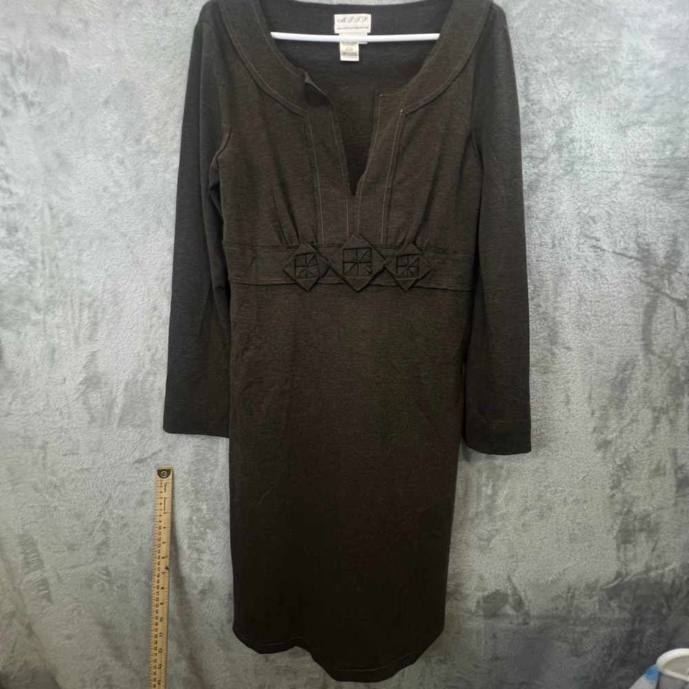 Dark Academia Mod Brown Knit Sheath Dress Origami Detail Twee‎ 90s Style Cozy